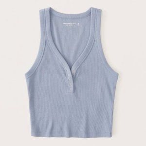 Abercrombie Ribbed Cropped Light Blue Essential Henley Tank